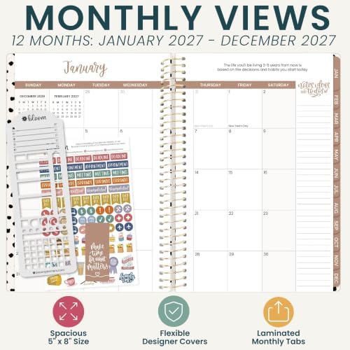 bloom daily planners 2027 Planner (January - December 2027) - Weekly & Monthly Softcover Planner for Women - Calendar Year Inspirational Agenda Book with Stickers - 5.5" x 8.25" - Simply Spotted