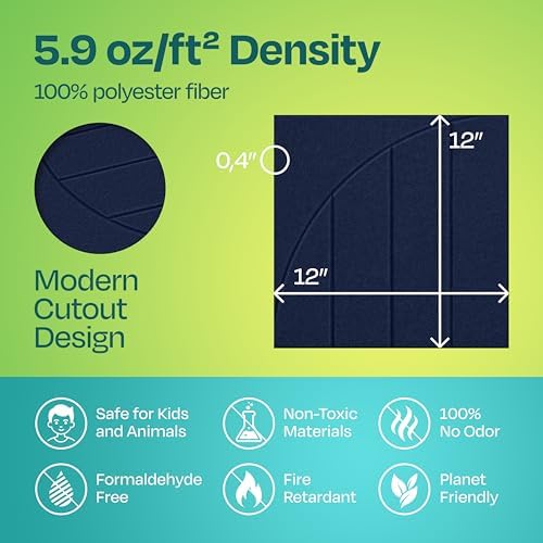 Acoustic Panels 12-Pack Soundproof Wall Panels 12"x12"x0.4" Decorative Sound Dampening for Your Home, Office, Studio, Bedroom & More with Unique ModuArc Carving [Denim Blue]