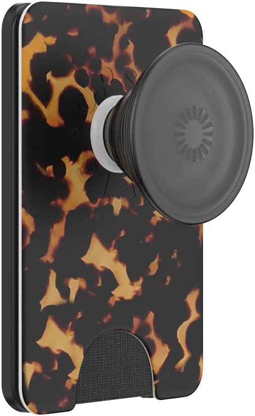 PopSockets Phone Wallet for MagSafe with Grip- Tortoiseshell | PopWallet, Holds 3 Cards, Magnetic, Removable, Secure, Tortoise, Shell, Phone, Women