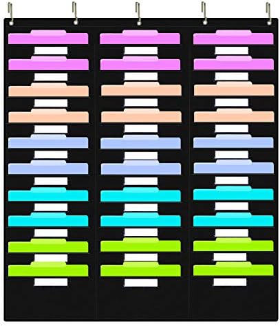 EAMAY Hanging File Folder Organizer - 30 Pockets and 5 Over the Door Hanger, Wall Mount Document Letter Organizer/ Pocket Chart Office Supplies Office Bill Organizer for Home School Classroom Planner