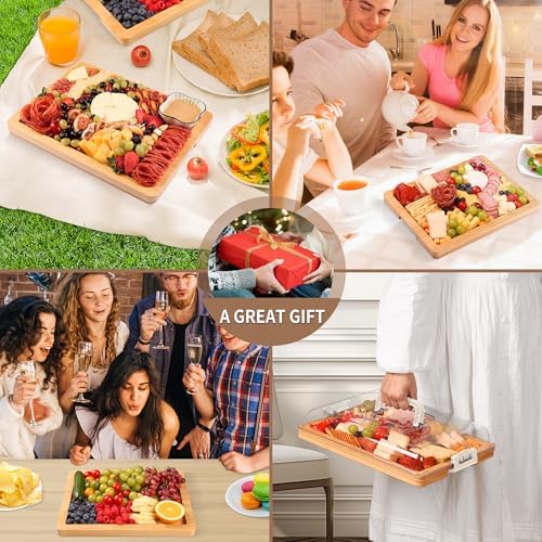 CAWIU Portable Charcuterie Board with Lid, Travel Cheese Board & Snack Tray