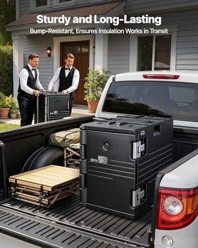 VEVOR Insulated Food Pan Carrier, 95 Qt Non-Electrical Food Warmer, with Wheel & 304 Stainless Steel Latch, LLDPE Stackable Hot Box, for Various Pan Sizes(NOT Included), Fit Catering BBQ Event(Black)
