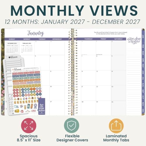 bloom daily planners 2027 Planner for Women (8.5" x 11") - Weekly & Monthly Calendar Year (January to December) Softcover Agenda Book Organizer with Stickers & Stencil - Wildflower Mountainside