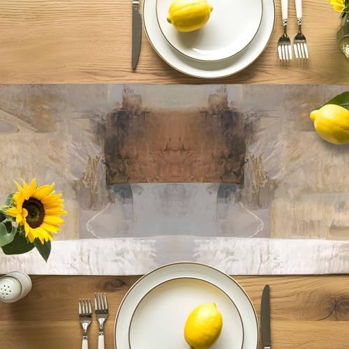 Brown Graffiti Art Table Runner Dresser Scarf 13 x 120 Inch Abstract Mottled Color Block Geometric Table Runners Non-Slip Heat Resistant Kitchen Dining Table Decor for Home Holidays Indoor Outdoor
