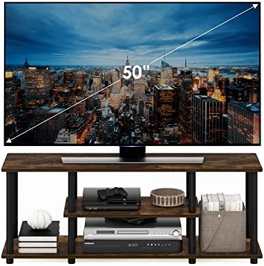 Furinno Turn-N-Tube No Tools 3D 3-Tier Entertainment Stand up to 50 inch TV, Amber Pine/Black | for TV up to 50 Inch, Open Frame Rectangular Entertainment Center with Storage Shelf, TV Console, for Living Room, Bedroom