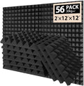 56 Pack Acoustic Foam Panels, 2" x 12" x 12" Sound Proof Foam Panles Pyramid-shaped, Soundproofing Noise Absorbing Pyramid Black Panels for Wall Studio Foams