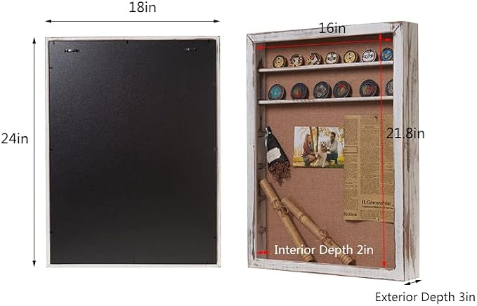 18x24 Shadow Box with Shelves and Magnetic Door, Oversized Shadow Boxes Display Cases with Detachable Shelves for Coins Medals Bouquet Figures Miniatures-Vintage White | Real Wood; 18x24-Inch Oversized Display; 6 Removable Shelves; Magnetic Door; Wall-...