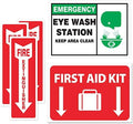 Emergency Safety Sticker Sign | FULL SET | Fire Extinguisher Arrow | Eye Wash Station | First Aid | OSHA Requirement (5-pack)