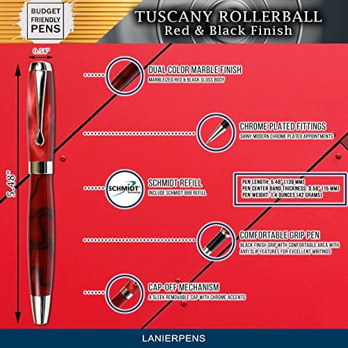 Lanier Pens Tuscany Rollerball Pen - Red & Black Marbleized Gloss Body