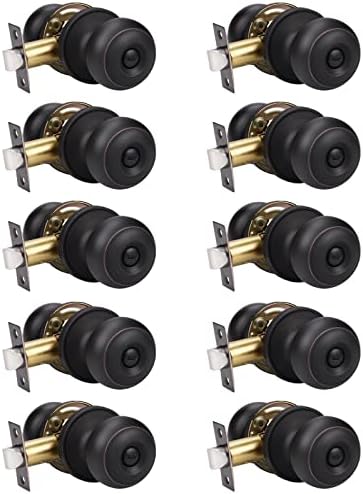 KNOBWELL 10 Pack Oil Rubbed Bronze Privacy Door Knobs Stainless Steel Keyless Interior Door Knob with Lock Bedroom Bathroom Round Door Knob, Locking Interior Bronze