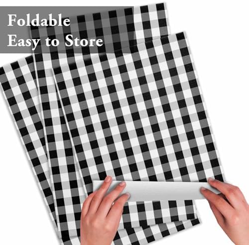 Rustic Black White Buffalo Check Plaid Pattern Placemats Set of 6, Farmhouse Heat Resistant Washable Table Place Mats Cotton Table Linens Party Holiday Decor for Kitchen Dining Outdoor Indoor