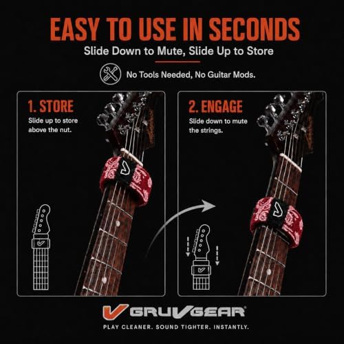 Gruv Gear Fret Wrap & Guitar Mute, Fretwrap for Acoustic, Electric & Bass | String Dampener Recording, Tapping & Practice Accessory (1 Pack, Medium Bandana Red, Fits 5 String Bass, 7 String Guitar)