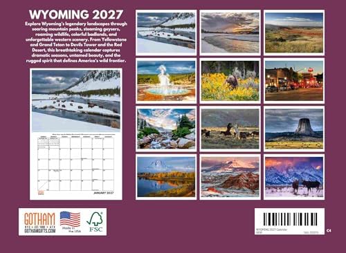 Wyoming Calendar 2027 Monthly Wall Calender 12 Month