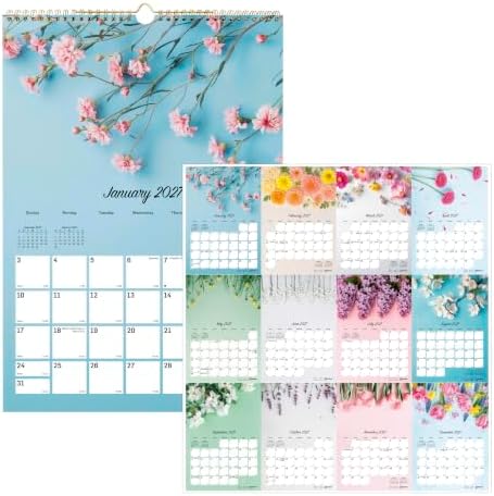 Blueline® 2027 Colorful Monthly Wall Calendar, 12 Months, January to December, Gold Twin-Wire Binding, 12" x 17", Romantic (C173122)