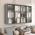 Wall Hanging Lateral Filing/Vertical Timber Wall Unit Transparent Glass Door Shelf Wall-Mounted Wood Bookcase Action Figure Model Storage Cabinet Display Case Grey 63" L x 10" W x 38" H