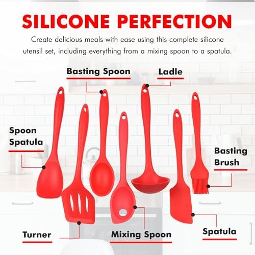 Chef Craft 42077 7 Piece Silicone Kitchen Tool and Utensil Set, Red