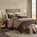 Madison Park Faux Suede Cal King Comforter Set with Bed Skirt, Brown 7pc