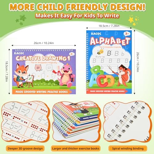 Magic Grooved Writing Practice for Kids Ages 3-8, 7 Reusable Large Books