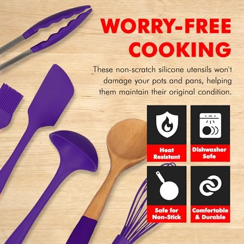 Chef Craft Premium Silicone Kitchen Tool and Utensil Set, 11 Piece, Purple