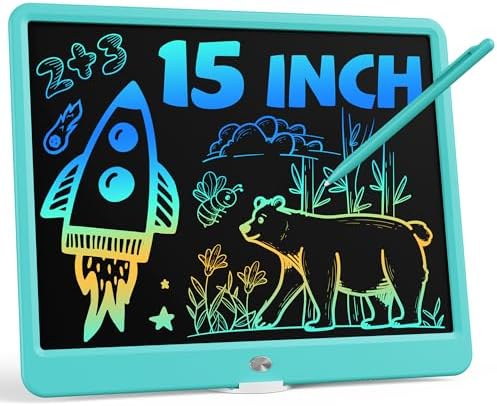 Bravokids 15 Inch LCD Writing Tablet for 3 Year Olds - Electronic Drawing Pad and Doodle Board as Educational Birthday Gifts for Girls and Boys (Blue)