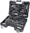 Amazon Basics 65-Piece General Household Home Repair and Mechanic's Hand Tool Kit Set with Storage Case, Portable, Non-Slip Handles, Black