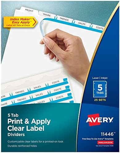 Avery Index Maker Clear Label Dividers, 5-Tab, White, 25 Sets