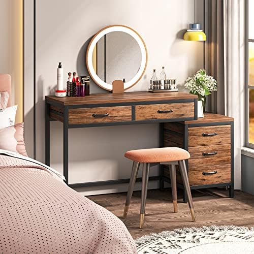 Tribesigns Computer Desk with 5 Drawers, Reversible Home Office Desks