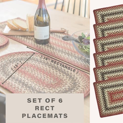 Homespice Chester Braided Placemats for Cabin Decor, Rect 13x19 Set of 6