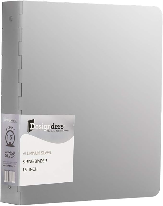 JAM PAPER Aluminium 1.5 inch Binders - Silver Aluminum 3 Ring Binder - Sold Individually