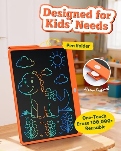 Bravokids 16 Inch LCD Writing Tablet for 3-8 Year Olds - Electronic Drawing Pad and Doodle Board as Educational Birthday Gifts for Girls and Boys (Orange)