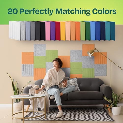 Acoustic Panels 12-Pack Soundproof Wall Panels 12"x12"x0.4" Decorative Sound Dampening for Your Home, Office, Studio, Bedroom & More with Unique LineWave Carving [Light Gray]