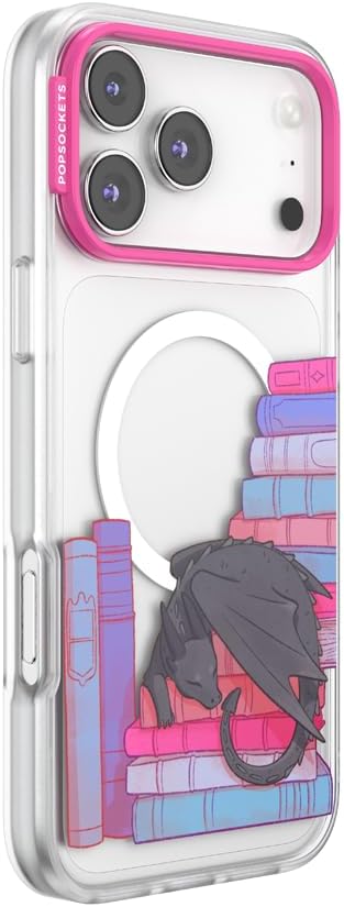 PopSockets iPhone 17 Pro Max Phone Case with MagSafe- Curled Up & Cozy | Magnetic, Wireless Charging, Camera & Drop Protection, Bookish, Dragon