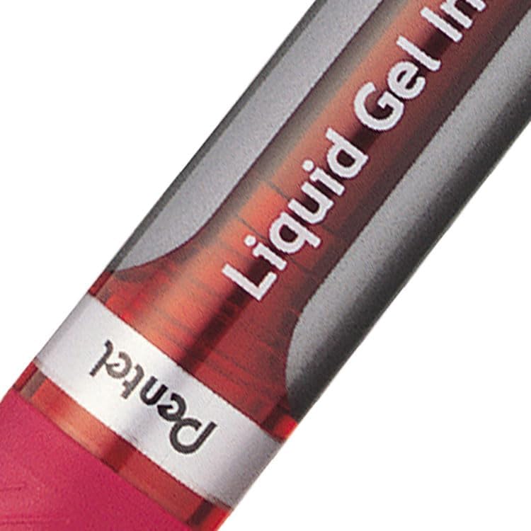 Pentel ENER-GEL Deluxe Liquid Gel Pen, Bold Line, Metal Tip, Red Ink, Box of 12 (BL60-B)