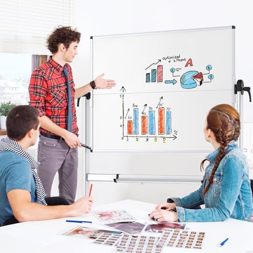VIZ-PRO Rolling Whiteboard, 48" x 48" Mobile White Board with Stand