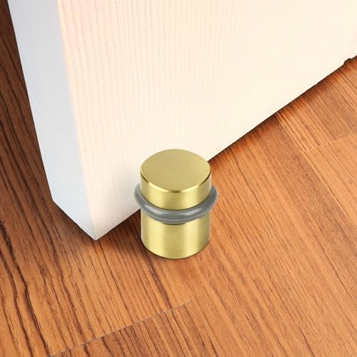 Modern Cylindrical Door Stop – Satin Brass Floor Rubber Bumper, 4-Pack – Design House, 188185