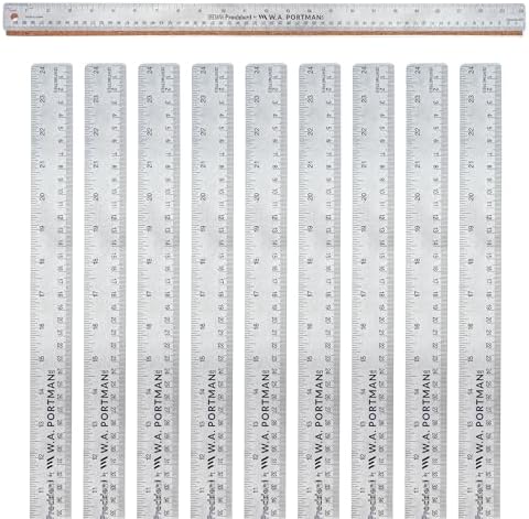 WA Portman Metal Ruler 24'', 10pc Corkback Stainless Steel, Metric Ruler