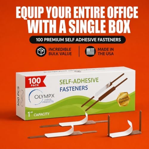 OLYMPX 100 Pcs of 1” Capacity Premium Self Adhesive Prong Paper Fastener Bases, 2.75 Inch Center for Paper File Clip Folder Accessories, 100 per Box
