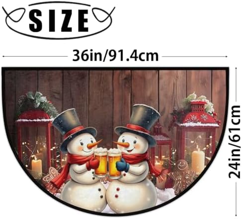 Christmas Snowman Half Round Door Mat Non Slip Washable Xmas Semi Circle Area Rug Absorbent Soft Decoration Half Moon Rug Floor Mat for Indoor Kitchen Bathroom Patio Front Door Mat Decor