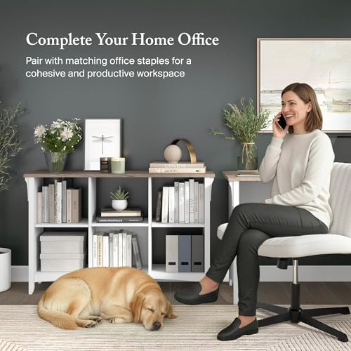 Bush Home Salinas 6 Cube Organizer in Pure White and Shiplap Gray, Office Storage Solution, Home Organizer with Open Shelving, Compact Unit for Books and Supplies