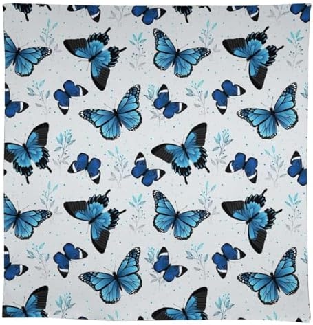 Blue Flying Butterfly Tablecloth, Vintage Celestial Butterfly Herbs Leaves Flower Print Table Cloth for Farmhouse Kitchen Party Picnic Dinner Decor 60x110in