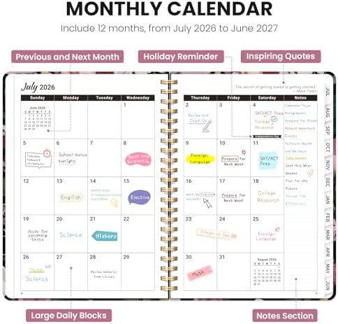 Large Planner 2026-2027, A4 (8.5" x 11") Hardcover Weekly & Monthly Planner July 2026 - June 2027 with Monthly Tabs, Academic Planner for School, Work and Office, Blush Garden