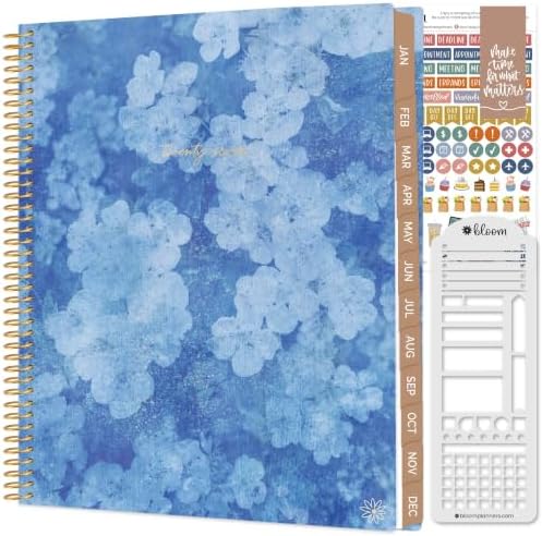 bloom daily planners 2027 Planner for Women (8.5" x 11") - Weekly & Monthly Calendar Year (January to December) Softcover Agenda Book Organizer with Stickers & Stencil - Blue Hydrangea