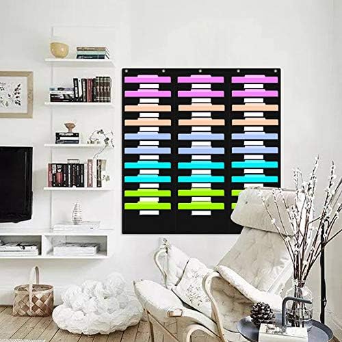 EAMAY Hanging File Folder Organizer - 30 Pockets and 5 Over the Door Hanger, Wall Mount Document Letter Organizer/ Pocket Chart Office Supplies Office Bill Organizer for Home School Classroom Planner
