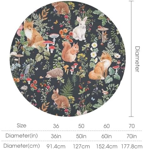 Watercolor Forest Tablecloth, Rustic Woodland Animals Squirrel Rabbit Fox Wild Flower Mushroom Leaves Print Table Cloth Cover for Kitchen Dining Indoor Outdoor Decor, 70x70in