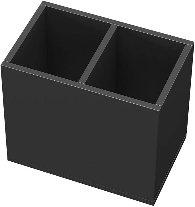 NIUBEE Black Pen Holder 2 Compartments, Acrylic Desk Pencil Organizer Cup | Scratch-resistant thick acrylic with 2 slots for pens, pencils, makeup brushes, office, vanity and school use