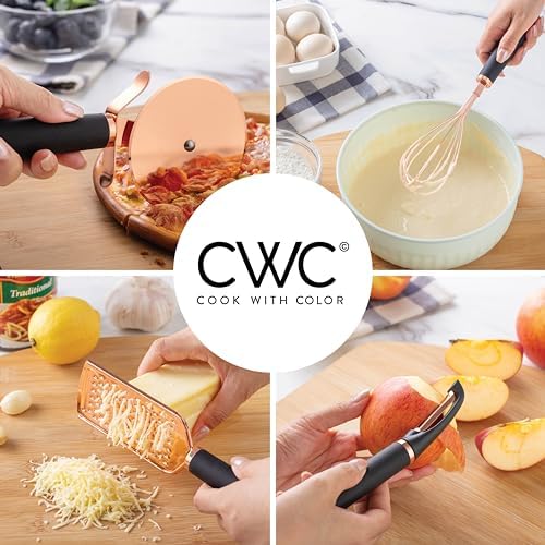 COOK WITH COLOR Kitchen Gadget Set Copper Plated Stainless Steel Utensils with Soft Touch Handles, Copper Black, 7 Pieces