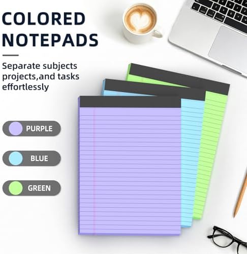Colored Legal Pads 8.5 x 11, 3 Pack Notepads 8.5 x 11 Wide Ruled Note Pads