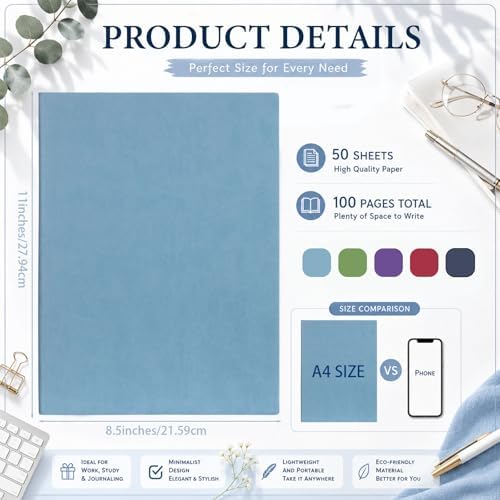 Tenceur 5 Pcs A4 College Ruled Notebook 8.5'' x 11'' Lined Journal 200 Pages Lined Artificial Leather Sketchbook for Writing Office School Business Home Gifts Supplies (Bright Color)
