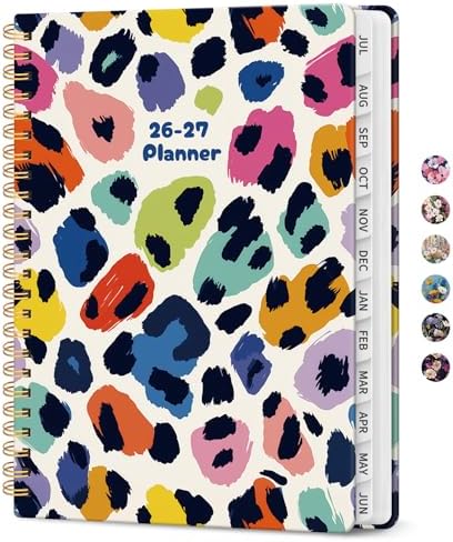 Planner 2026-2027, Jul 2026-Jun 2027 Academic Monthly & Weekly Planner | 6.3" x 8.5" Hardcover Calendar Planner for Women, Spiral Organizer with tabs, School Office Home Supplies, Playful Spots