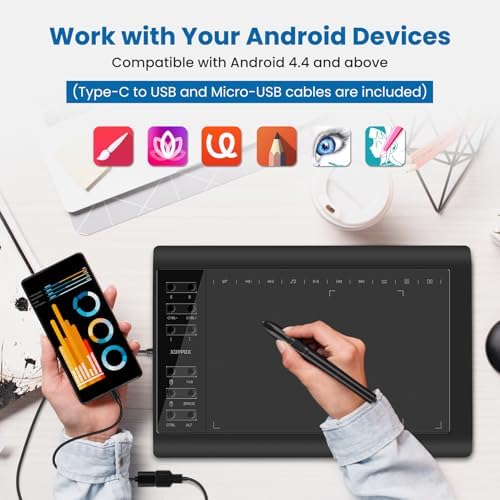 Graphics Drawing Tablet, 10×6 Inch Large Active Area with Battery-Free Stylus, 8192 Levels of Pen Pressure and 12 Hot Keys, Compatible with PC/Mac/Android for Painting, Design & Online Teaching